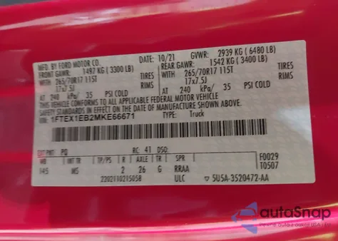 2021 Ford F-150 Xlt from USA, damaged, VIN 1FTEX1EB2MKE66671